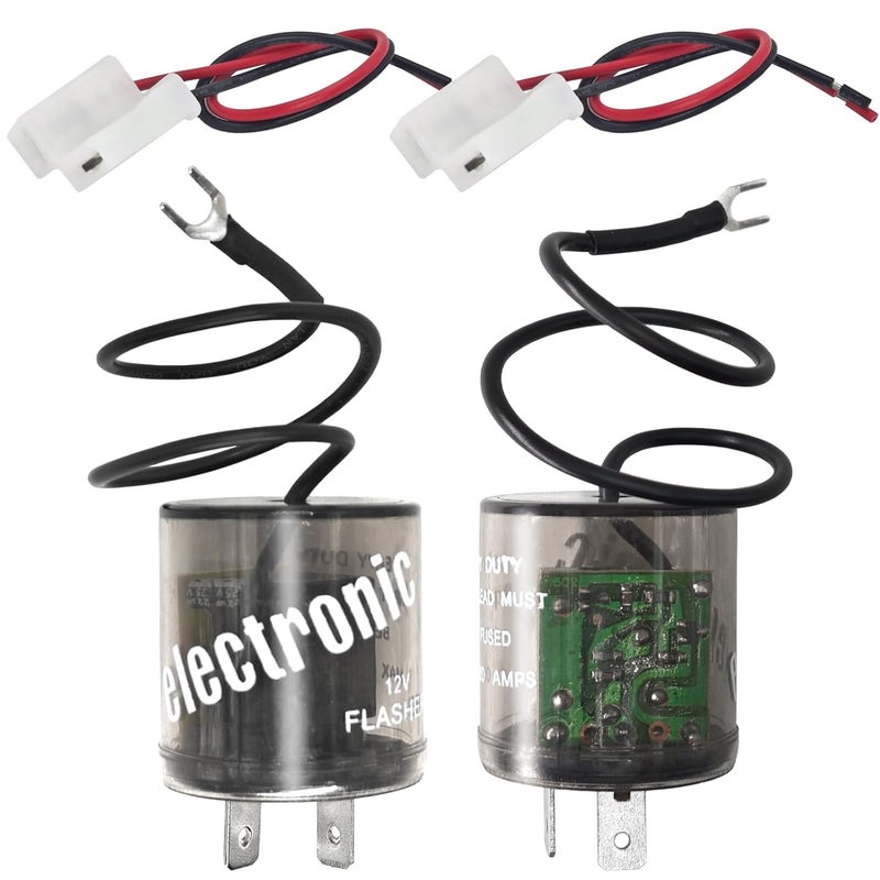 Formiden 2-Pack 2-Pin LED Flasher Relay with Ground Wire & Connector Pigtail Harness - 12V Universal Car Flasher Relay for Fixing LED Turn Signal Flickering - Compatible with Car, Truck, SUV - Image 1